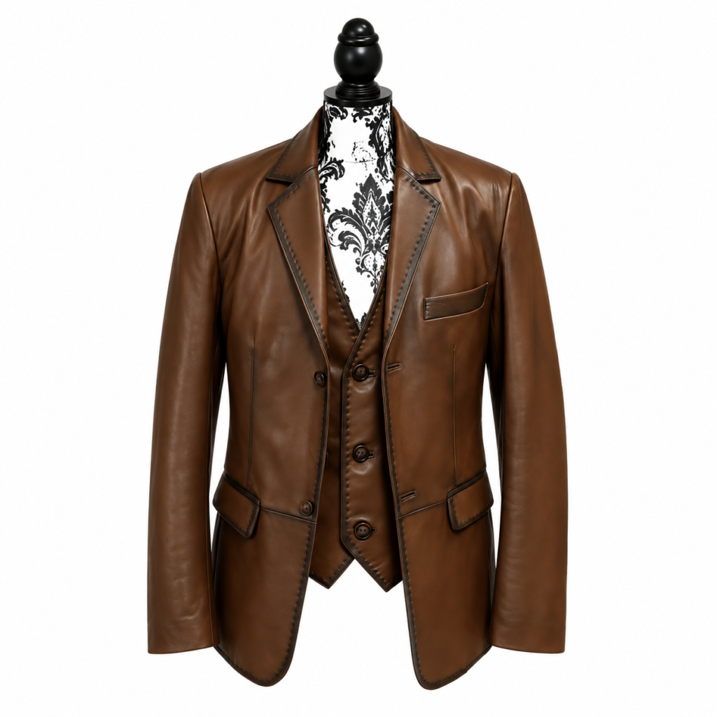Man Leather Brown Jacket - MJ27