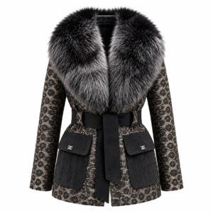 Printed Jacket with Fur Collar - Tuana Leather
