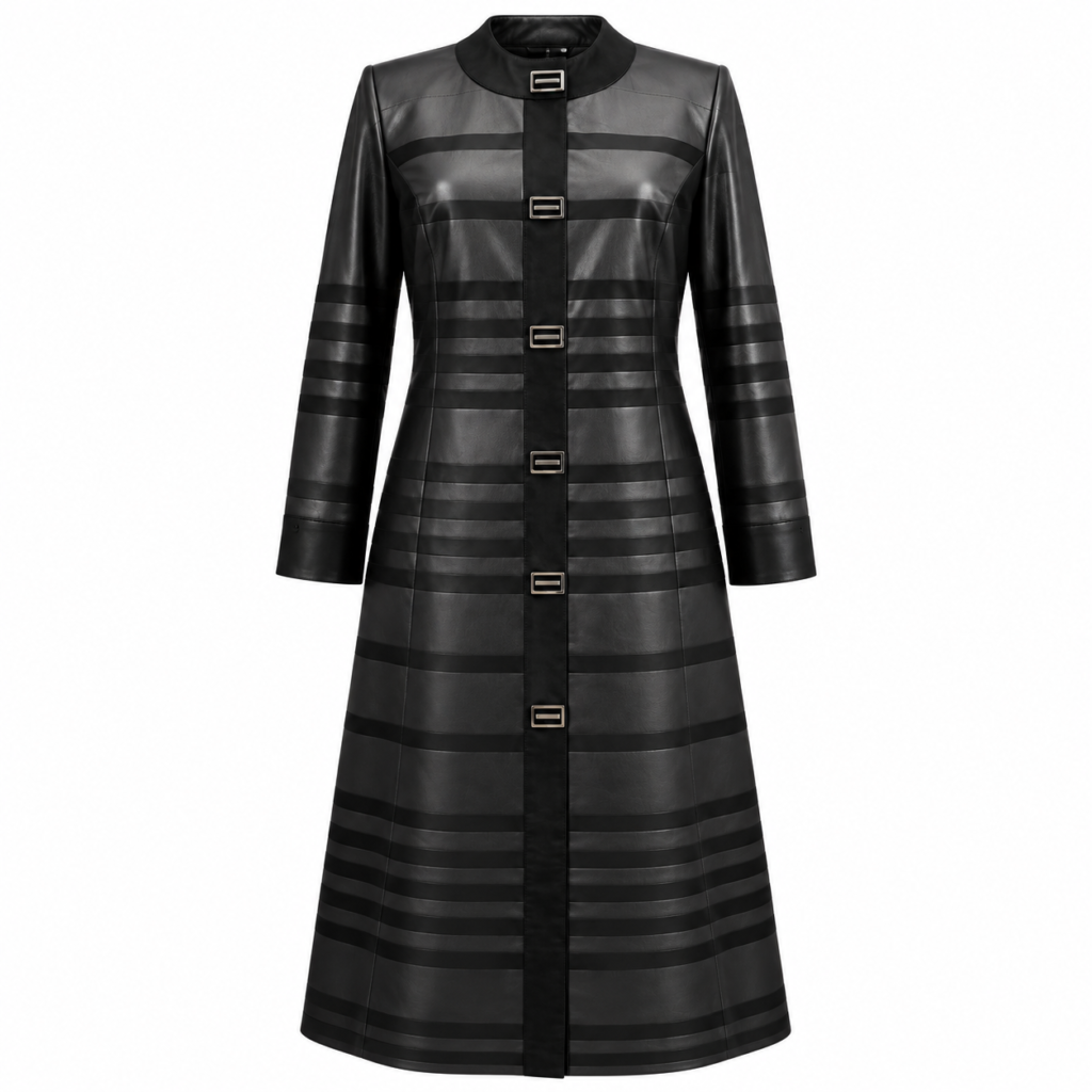 Long Panelled Leather Coat - Tuana Leather