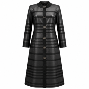 Long Panelled Leather Coat - Tuana Leather